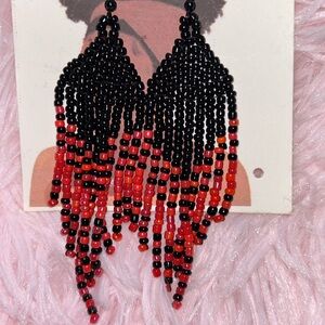 Black & Red Beaded Fringe Earrings | Bold Statement Earrings